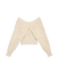 Soigné Off-Shoulder Gold Leaf Embellished Wrap Sweater