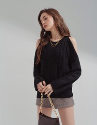 Refined 3D Textured Cutout-Shoulder Sweater