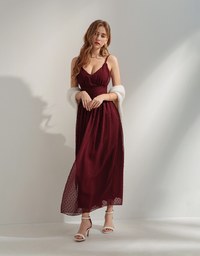 Swiss Dot Chiffon Cami Maxi Dress (With Padding)