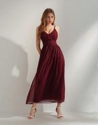 Swiss Dot Chiffon Cami Maxi Dress (With Padding)