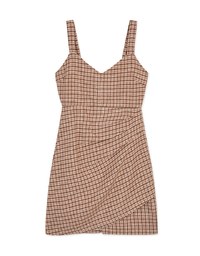 Vintage Plaid Ruched Cami Dress