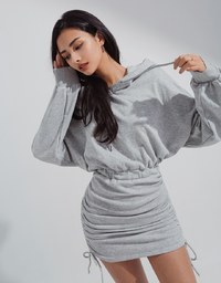 Elevated Casual Side-Drawstring Hooded Bodycon Dress