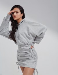 Elevated Casual Side-Drawstring Hooded Bodycon Dress