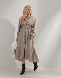 フレンチエレガントトレンチコートロングドレス(ベルト付)