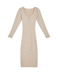 Elevated Detailing Buttoned Slit Knit Midi Dress