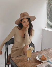 Elevated Detailing Buttoned Slit Knit Midi Dress