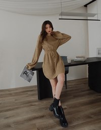 Soft Grunge Puffy West-Drawstring Mini Dress