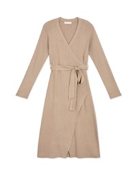Minimalist Staple Wrap Slit Ribbed Midi Dress (With Belt)