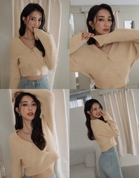 Understated Staple Crossover V-Neck Crop Sweater