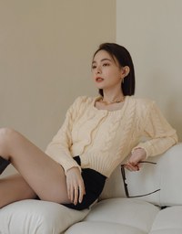 Dainty Square-Neck Buttoned Twist Sweater