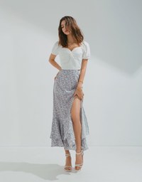 Ditsy Floral Layered Ruffled Slit Maxi Skirt