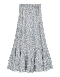 Ditsy Floral Layered Ruffled Slit Maxi Skirt
