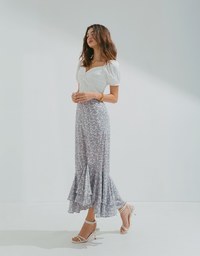 Ditsy Floral Layered Ruffled Slit Maxi Skirt