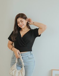 Finest Minimalistic Deep-V Puffy Crop Top
