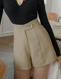 Crossover High Waist Cotton Linen Shorts