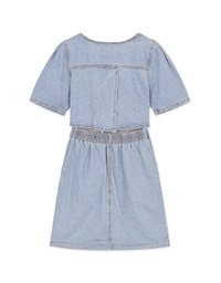 Back-Crossed Hollow Square-Necked Buttoned Denim Mini Dress