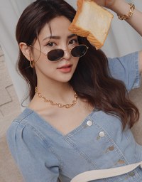 Back-Crossed Hollow Square-Necked Buttoned Denim Mini Dress