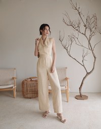 Edgy Smart Textured Lapel Jumpsuit With Shoulder Pads