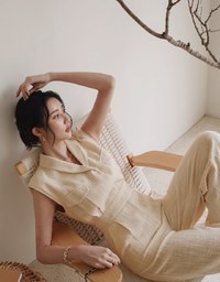 Edgy Smart Textured Lapel Jumpsuit With Shoulder Pads