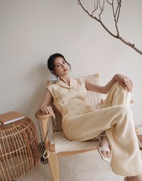 Edgy Smart Textured Lapel Jumpsuit With Shoulder Pads