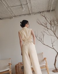 Edgy Smart Textured Lapel Jumpsuit With Shoulder Pads