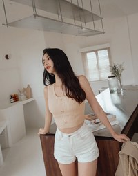 U-Neck Simple Plain Ribbed Tank Top