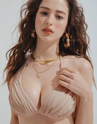 Ruched Wrinkled Single Tie Strap Push Up Bikini Top