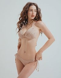 Ruched Wrinkled Single Tie Strap Push Up Bikini Top