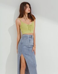 Denim Pencil Skirt With Side Slit (Belt Included)