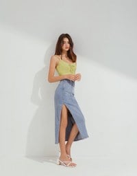 Denim Pencil Skirt With Side Slit (Belt Included)