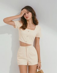 Square Neck Fine Gingham Top + Shorts Set Wear