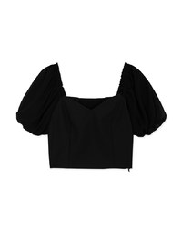 Retro Square Neck Puff Sleeves Crop Top