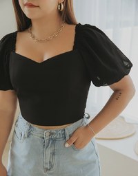 Retro Square Neck Puff Sleeves Crop Top