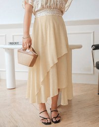 Irregular Layered Slit Flowy Maxi Skirt