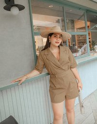 Smart Casual Suit Collar Playsuit (With Belt)