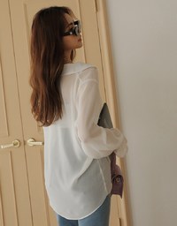 Sheer Chiffon Elastic Sleeve Blouse
