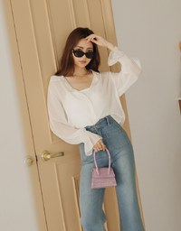 Sheer Chiffon Elastic Sleeve Blouse