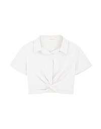 Front Knot Cinched Waist Blouse