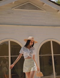 Front Knot Cinched Waist Blouse