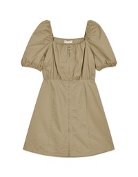 Square Neck Front Zipper Puff Sleeve Mini Dress
