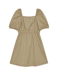 Square Neck Front Zipper Puff Sleeve Mini Dress