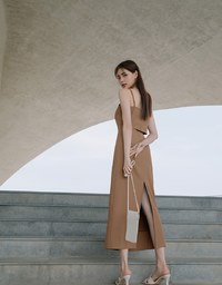 【Vacanza】Thin Strap Back Cut Out Slit Maxi Dress