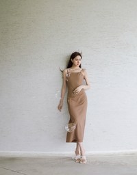 【Vacanza】Thin Strap Back Cut Out Slit Maxi Dress