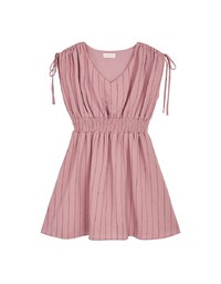 Shoulder Drawstring Striped Mini Dress