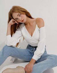 Overlapping One Shoulder Gold Chain Crop Top