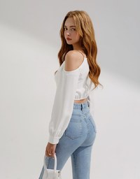 Overlapping One Shoulder Gold Chain Crop Top