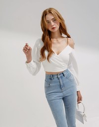 Overlapping One Shoulder Gold Chain Crop Top
