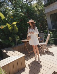 Heart Neck Twist Waist Cutout Mini Dress