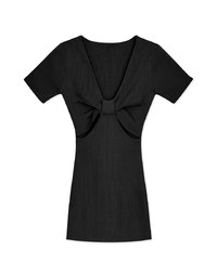 Hollow Wrinkled Side Slits Ribbed Mini Dress
