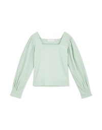 Square-Neck Puff-Sleeve Embossed Top